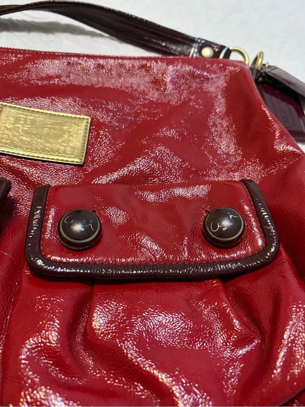 Coach Red Poppy Glam Double Pocket Hobo with Gold Hardware Y2K